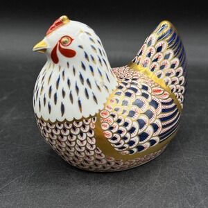 Vtg Royal Crown Derby Chicken Hen Paperweight Figurine Imari Gold Bone China